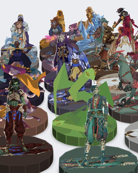 ZoeyTime's characters standing as paper minis on a Phroller table